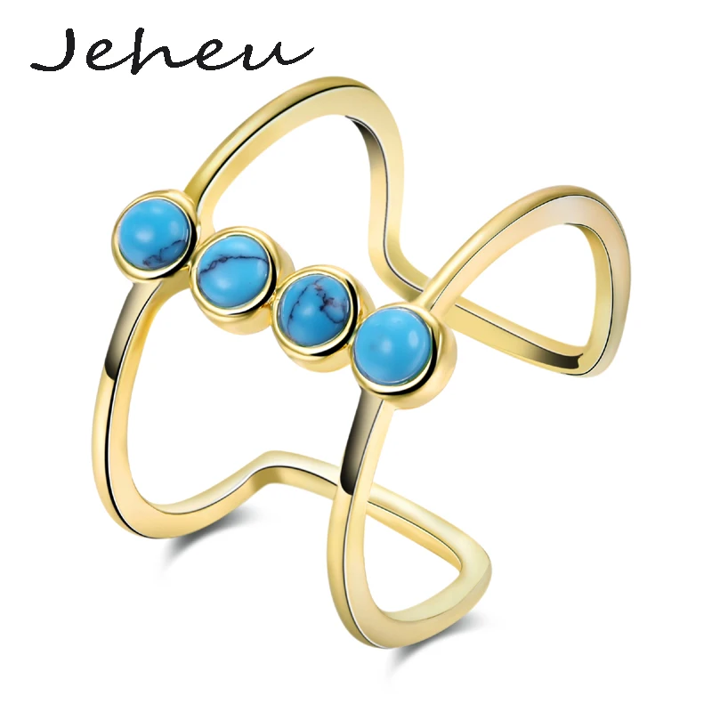 Free Size Gold Color Wide Ring for Women Fashion Turquoise Stone Double Layer | Украшения и аксессуары
