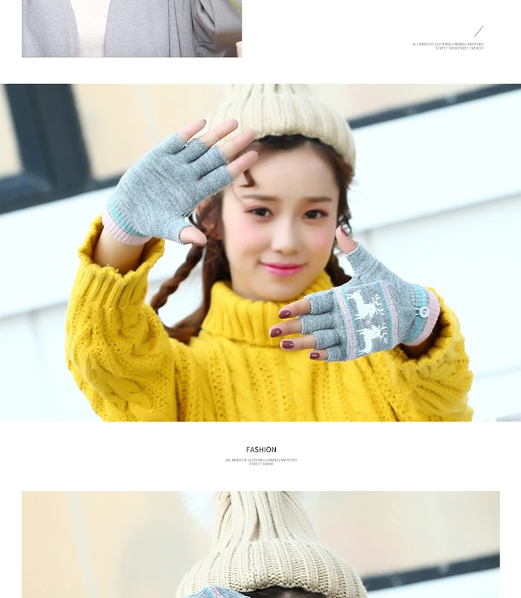 Модные зимние женские раскладушки акриловые перчатки без пальцев многофункциональные милые теплые рукавички пэчворк для студентов gants femme