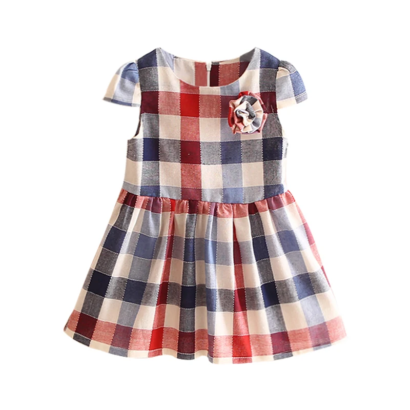 Mudkingdom/клетчатое платье для девочек, детское платье с круглым вырезом и короткими рукавами, клетчатое платье с цветком для дня рождения