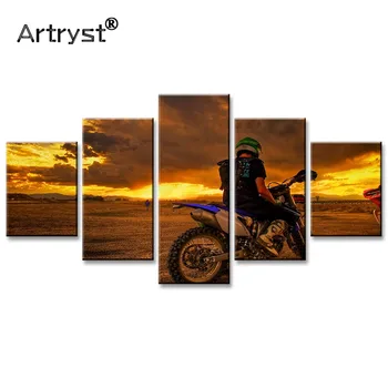 

Modern Home Decor 5pcs Modular Canvas Painting Motorcycle Sunset Landscape Picture HD Print Wall Art Poster For Living Room