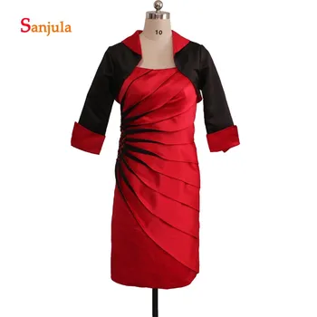 

Black Jacket Mother's Dress with Red Satin Skirt Sheath Mother of the Bride Dresses Beaded Wedding Party Gowns vestido noche D59