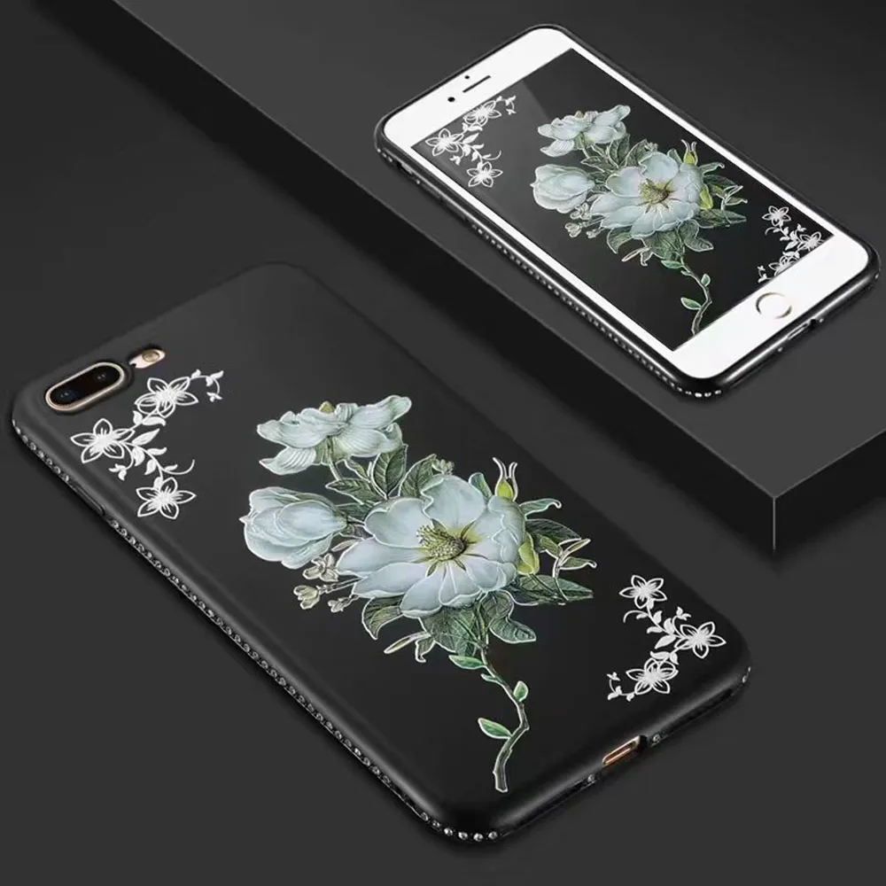 Soft Case For iPhone X 8 7 6S 6 Plus 5S Cover 3D Flower Rhinestone Phone Back Cover For Coque iPhone 5 5S SE 6S 7 8 Plus X Case (5)