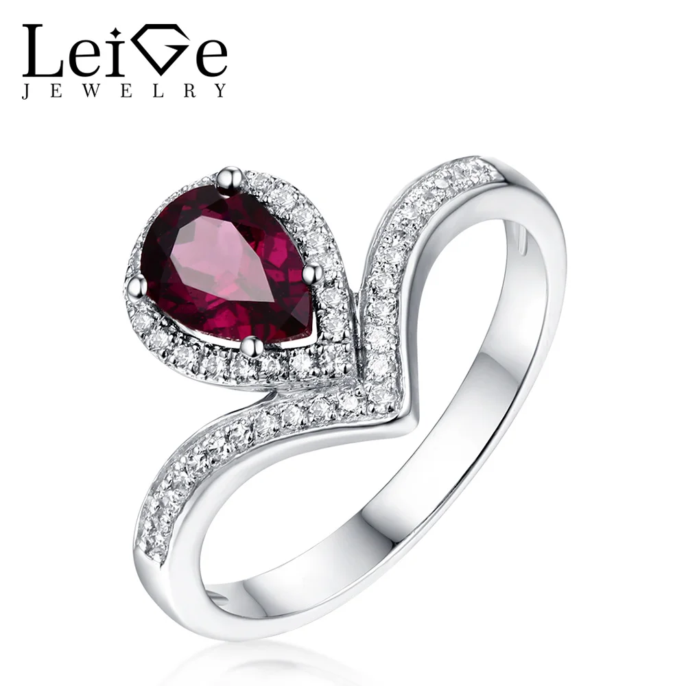 Leige Jewelry Pear Cut Ring Natural Red Gemstone Sterling Silver