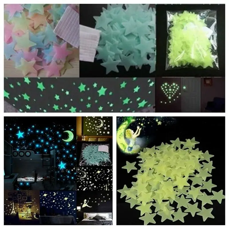 

100 Pieces/ Bag 3D Wall Stickers For Kids Room Stars Shine In the Dark Glow Luminous Stickers DIY kids Enfant Wall Sticker