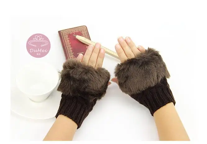 Модные гуанты Лоскутные перчатки Для женщин шерстяные перчатки искусственного меха кролика трикотажные перчатки Симпатичные женщина
