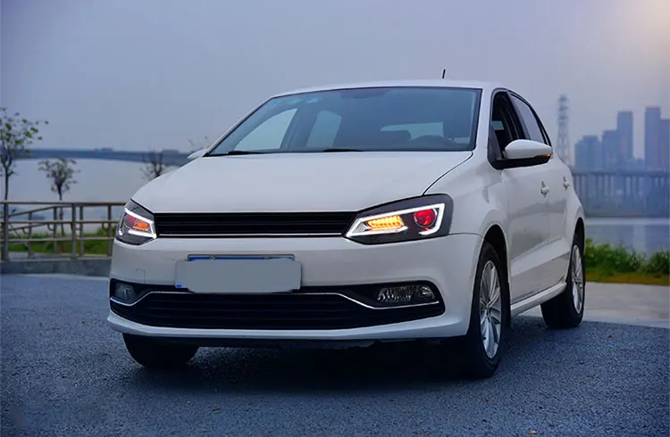 2 шт. светодиодный фары для VW Polo 2011-2016 автомобилей Светодиодный свет двойной ксеноновой линзы автомобильные аксессуары Габаритные огни