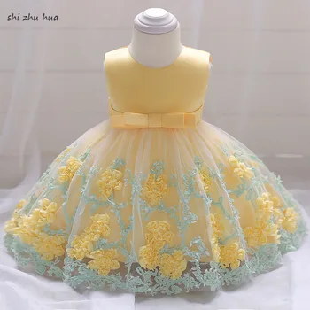 

Girls Clothes Dress Mesh Hook Flower Hem Baby Birthday Party Stage Show 1-3 Y Infant Quality Roupas Infantis 2019 Hot Sale