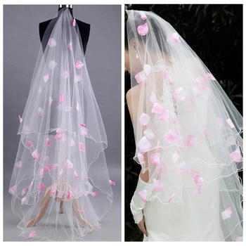 

White ivory With Petal Adorned Long Ladies Bridal Veil 3M Cathedral Veil Bridal Wedding Luxurious Women Headdress