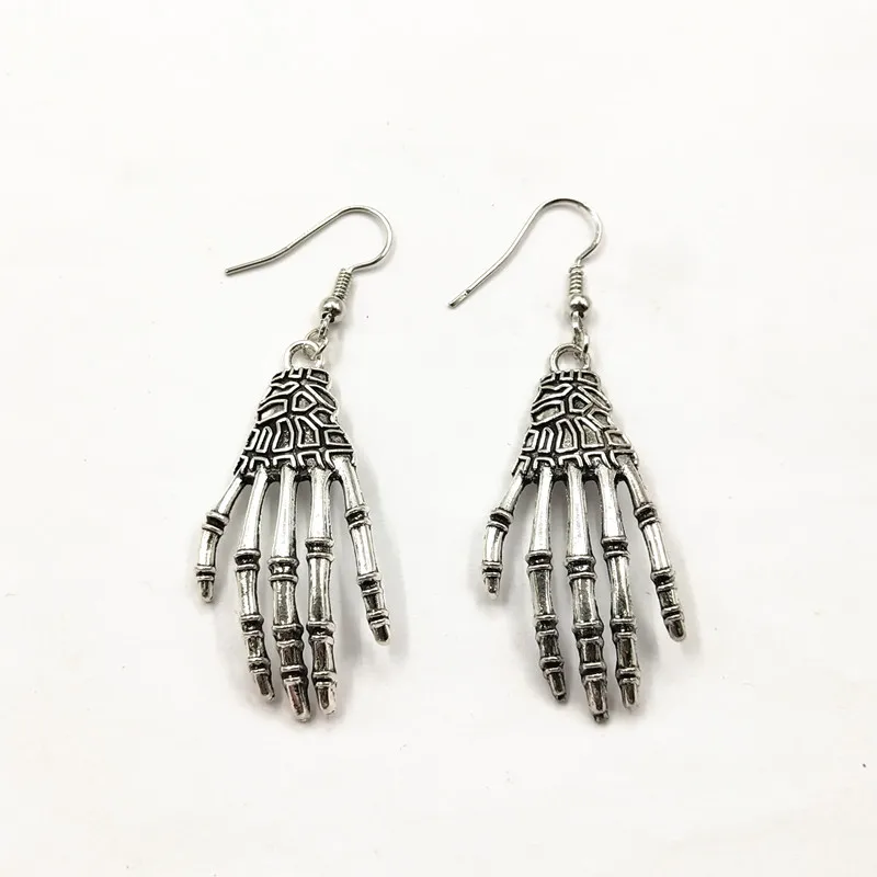 

1pair Punk Metal Earring Halloween Day Vintage Carved Bone Skull Skeleton Hands Earrings Big Punk Women Ear Jewelry