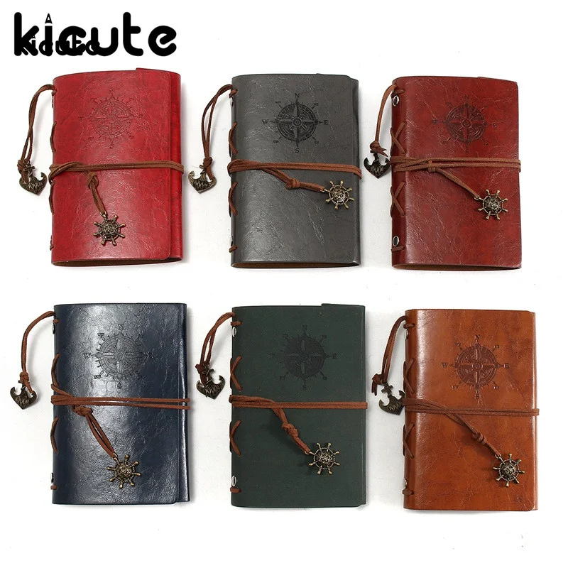 

Kicute Retro Design Leather Cover Notebooks Personal Diary Journals Agenda Kraft Paper Sketchbook Handmade Travel Notebook Gift
