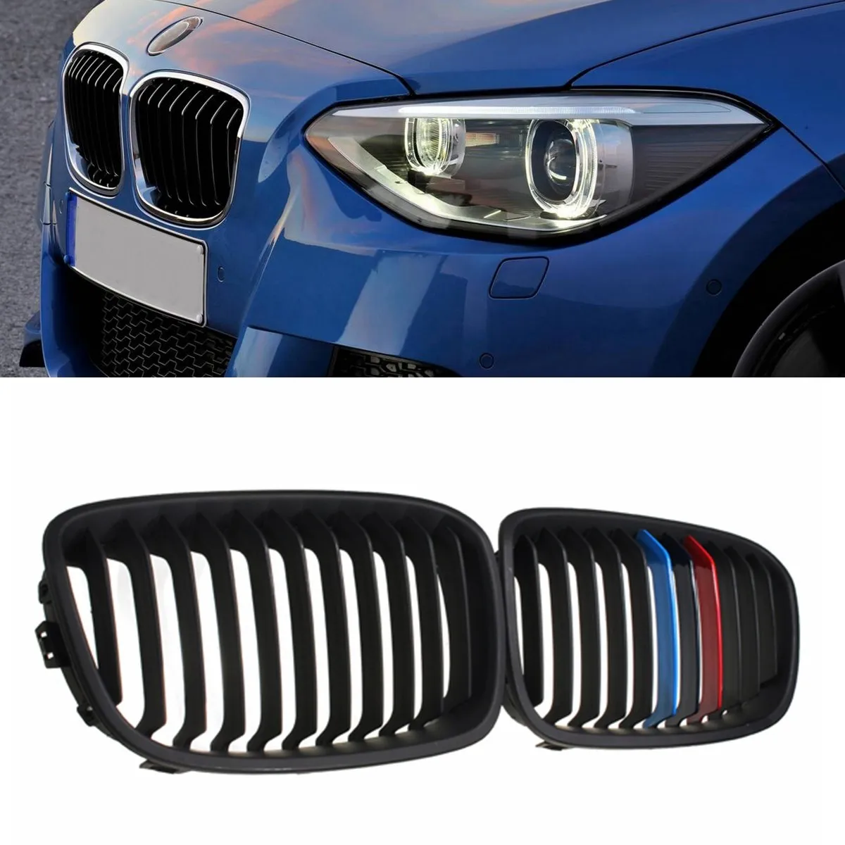 Pair M Color Gloss/Matte Black Kidney Grille Grill For BMW F20 F21 1 SERIES 2011 ONWARDSin Pair M Color Gloss/Matte Black Kidney Grille Grill For BMW F20 F21 1 SERIES 2011 ONWARDSin