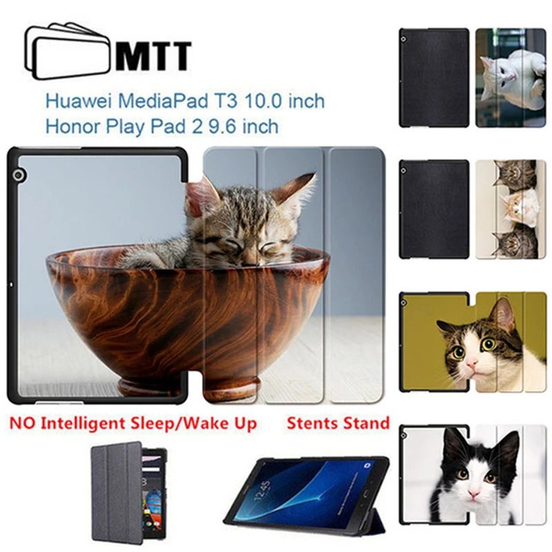 

Cute Pet Cats MediaPad T3 9.6 PU Leather Case Cover Honor Play Pad 2 9.6'' Stand For Huawei T3 10 AGS-L09 AGS-L03 Tablet Funda