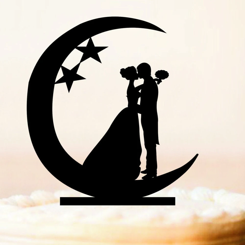 Kissing on the Moon with Mr & Mrs last name Personalized Wedding Cake Topper