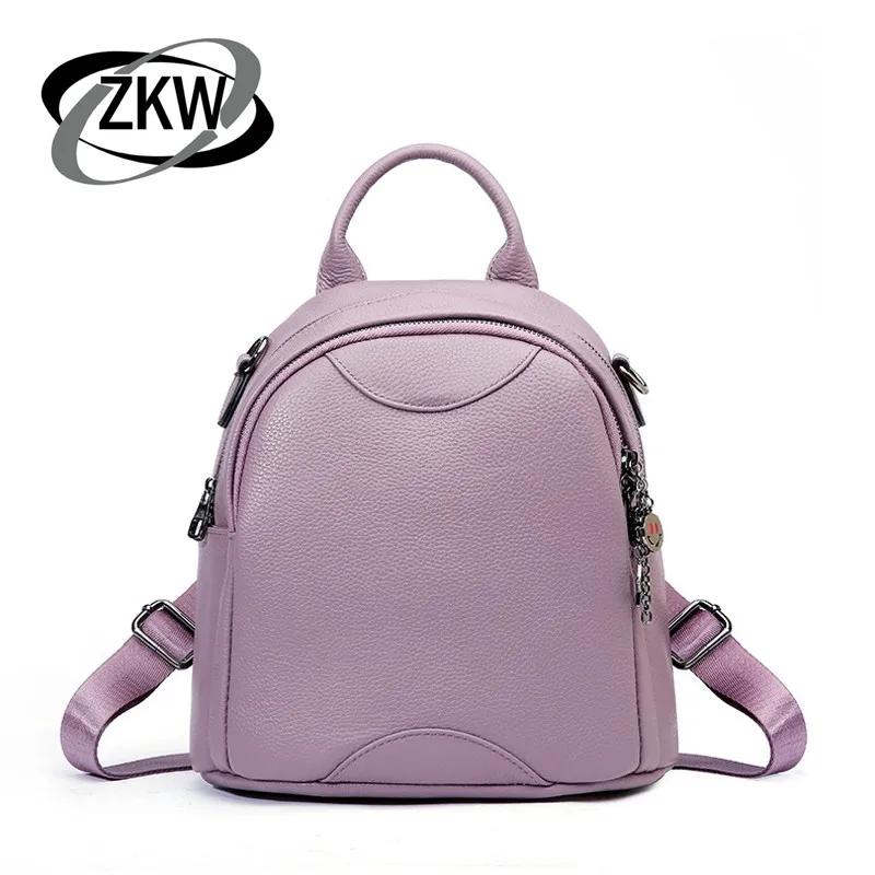 

ZKW Famous Brand Designer 100% Natural Cow Leather Women Backpack Female Travel Perfect Quality School Bag