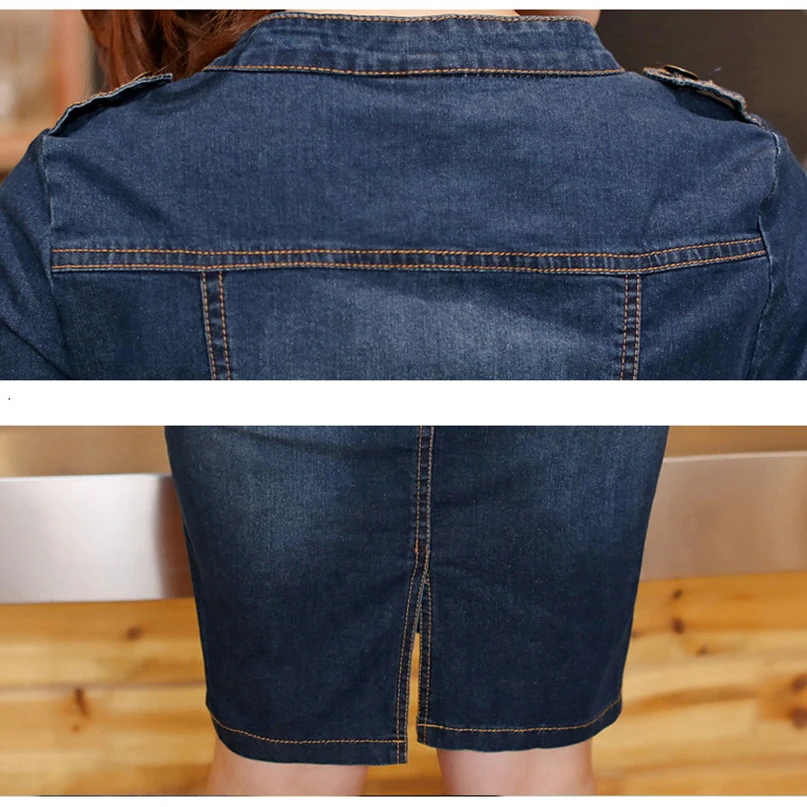 Autumn Size 2XL Fitted Denim Jean Dress With Belt Women Sheath Stand Collar Long Sleeves Dresses Vestidos Causal Dress