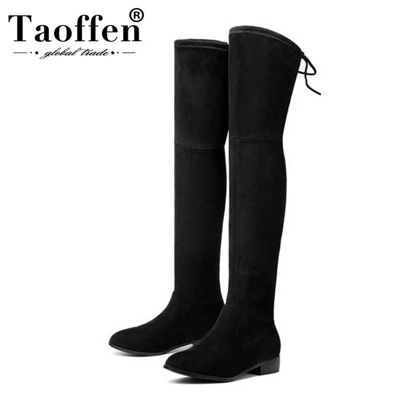 

Taoffen 2020 Hot Sale 8 Colors Women Fashion Elastic Bootie Boots Over Knee Soft Winter Warm Fur Office Shoes Women Size 34-43