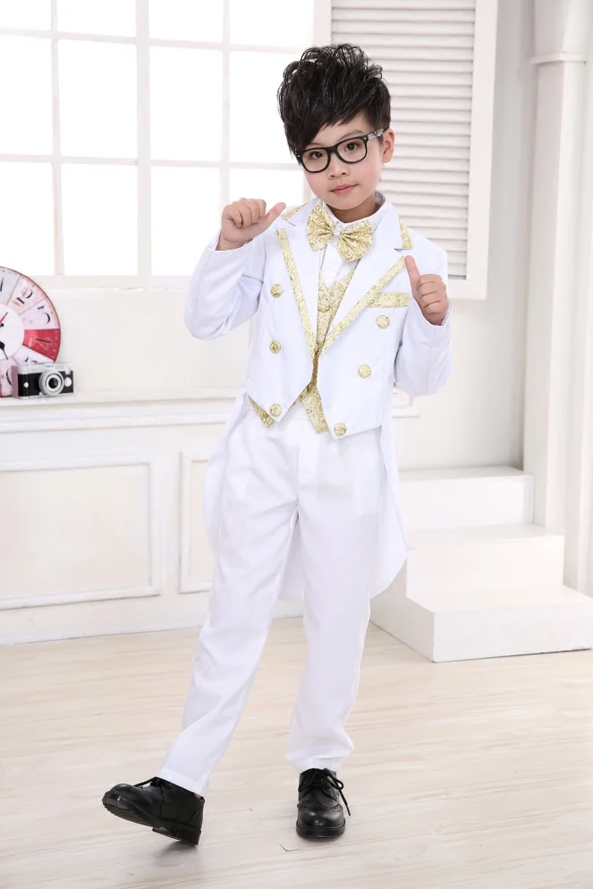 Kids Tuxedo Suits Champagne White Child Tuxedo Piano Performance Wear 7pieces Set Blazer pant shirt bow girdle tie belt Boy Suit