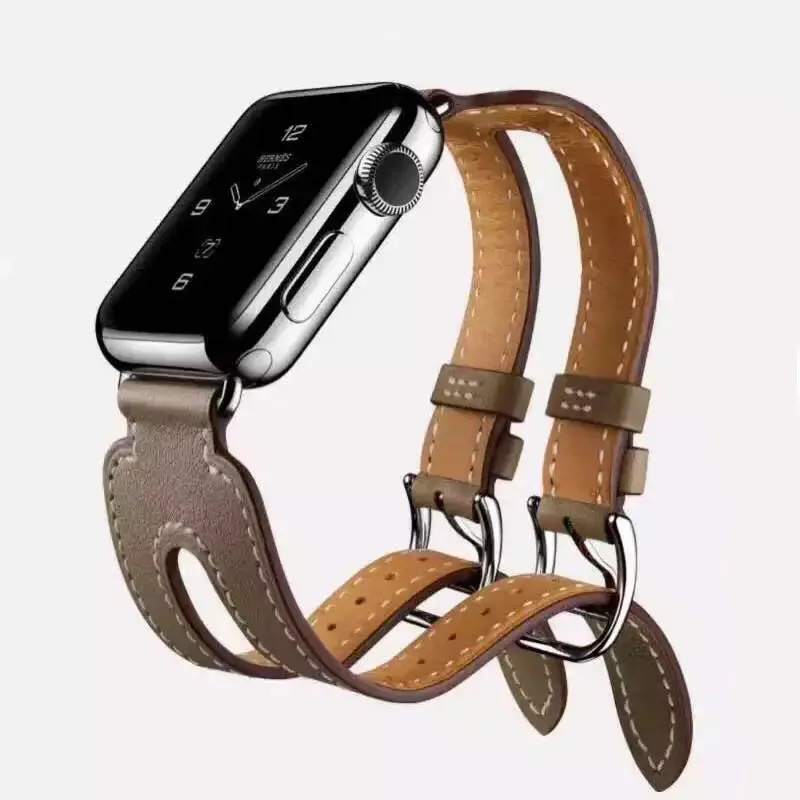 

Leather Double Buckle Cuff band For Apple Watch 42 mm/38 strap bracelet & Genuine Leather watchband strap for iwatch 1 2