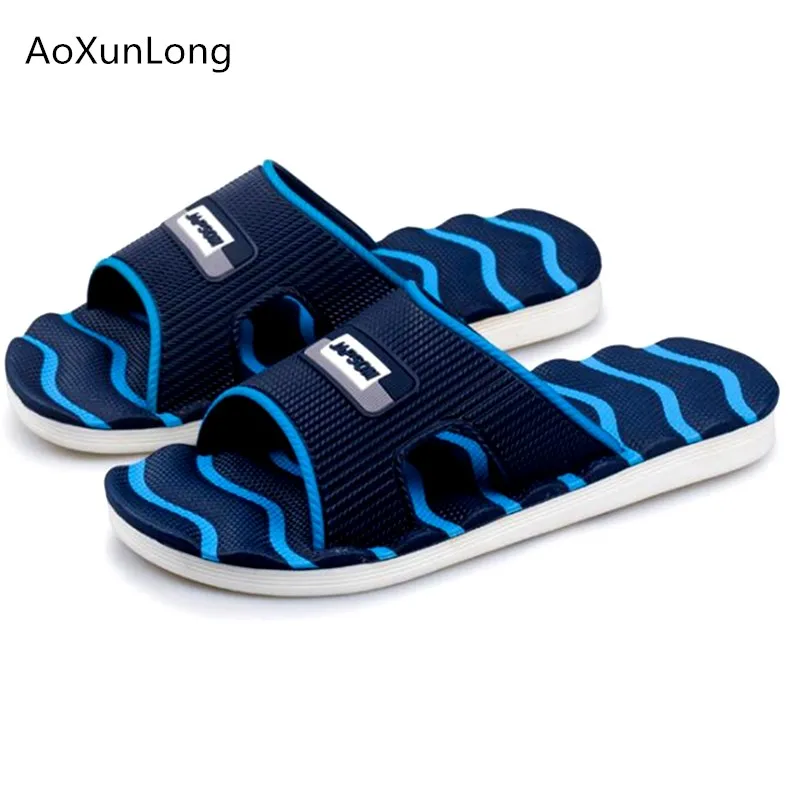 

Men Summer 36-45 Stripe Slippers Unisex Outdoor Fashion Leisure Slides Indoor Anti-skid Bathroom Home Slippers Men Big Size Hot