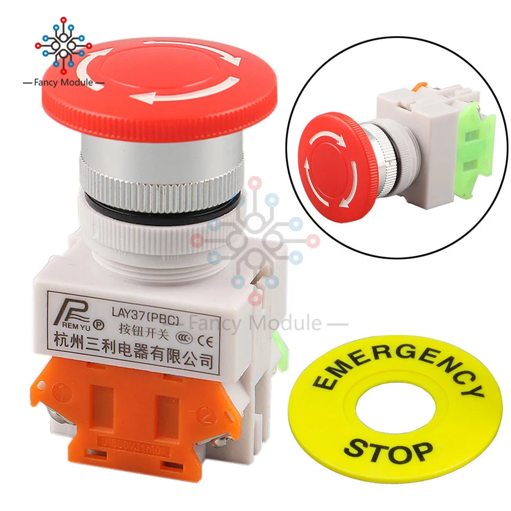 

Red Mushroom Cap 1NO 1NC DPST Emergency Stop Push Button Switch AC 660V 10A