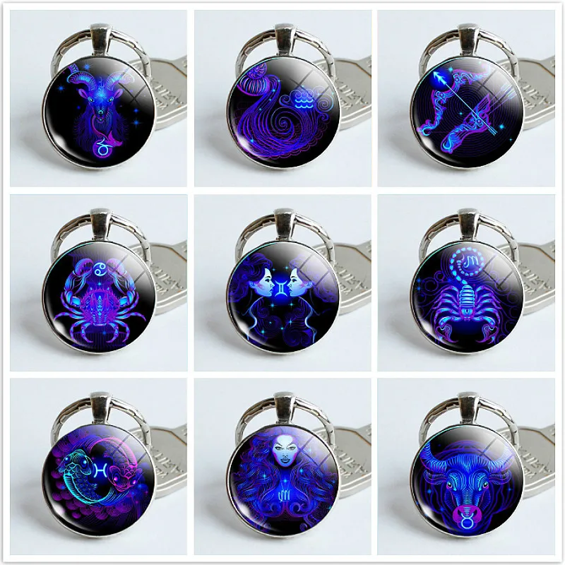 

Zodiac Sign Keychain 12 Constellation Leo Virgo Libra Scorpio Sagittarius Pendant Double Face Keyring Key Holder Birthday A3