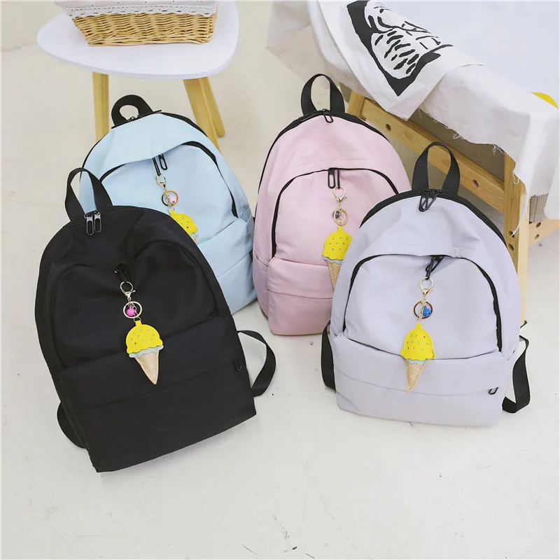 

Korean Women's Backpack Ice Cream Pendant Solid Color Literary Student Bag Female Large Capacity Shoulder Bag