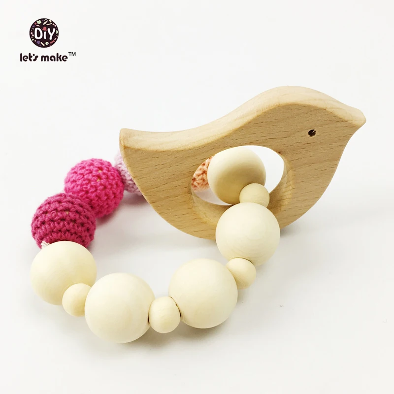 Давайте сделаем 2 шт. ручной работы детские игрушки крючком погремушки зубные кольца для детей, сделанные из деревянные кольца и вязаные бусины