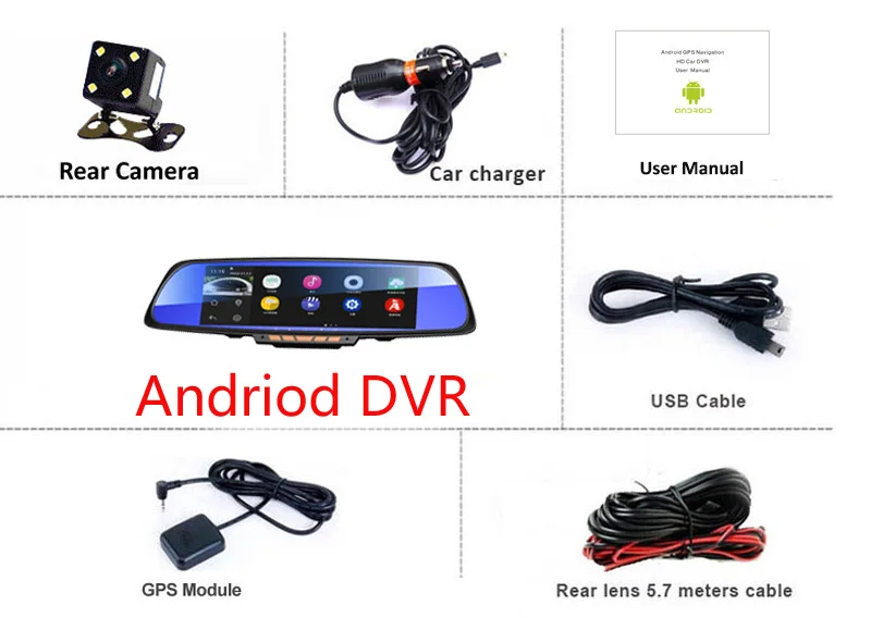 

6.86in 3G Wireless Car DVR Android GPS Navigation Bluetooth Dual Lens dash cam rearview mirror camera dvr full hd 1080p