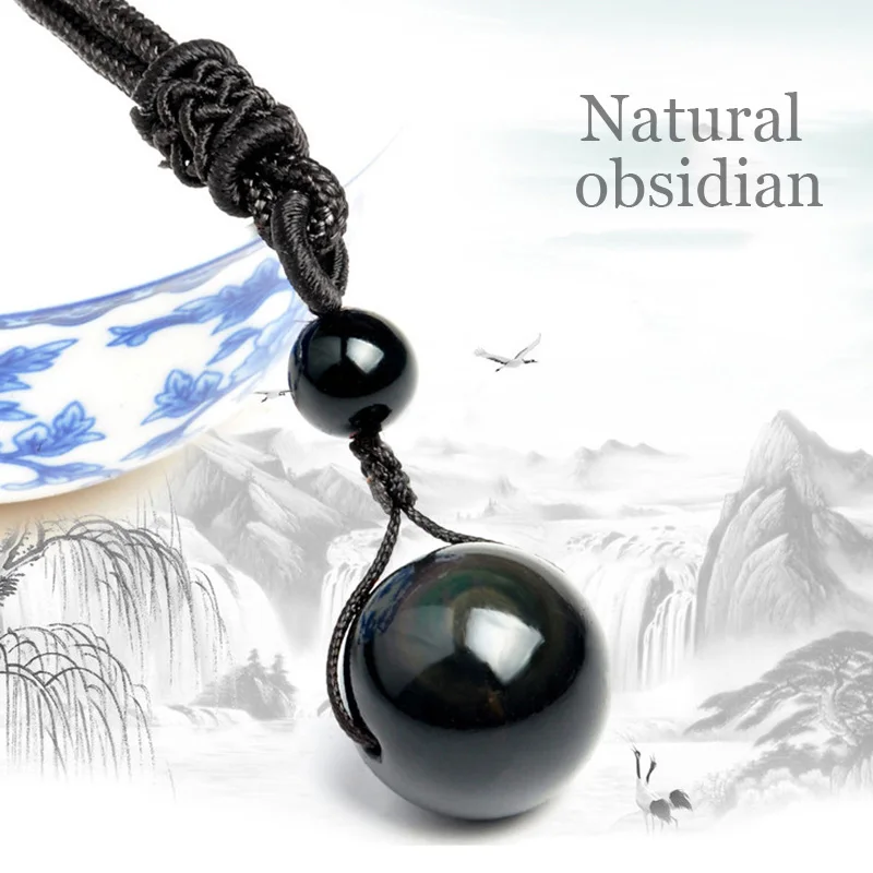 

Fashion 1PC Hot Good Luck Especial Obsidian Stone Rope Chain Unisex Lucky Stone Necklace Pendant Necklace