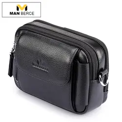 MANBERCE Бренд мужской Талии Сумка Кожа Fanny Pack Неподдельный Кожаный Пояс Сумка Случайные Мужчины Многофункциональный Бумажник Мобил Телефон