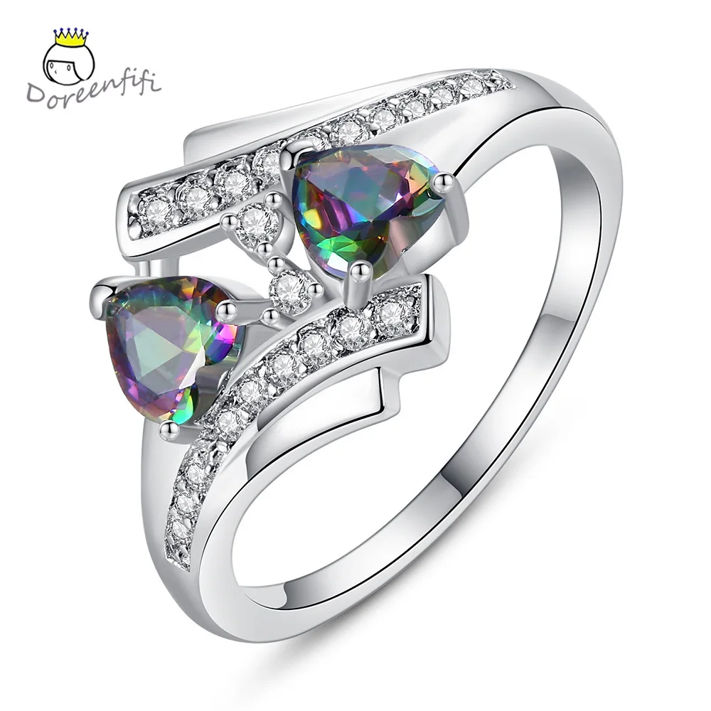 Lucky Jewelly Oval Heart Cut Design Multicolor /& Purple White CZ Silver 6