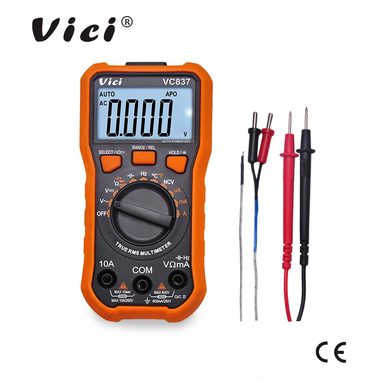 Vici VC837 Digital Multimeter DMM True RMS 3 5/6 Auto Range Capacitance Resistance NCV Frequency Duty Cycle Data Hold Function