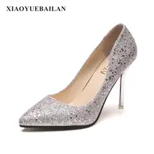 2017 New Silver Pointed High-heeled Shoes, Fine With Sequins Banquet, Bridesmaid Wedding Dress, Bride Black Singl