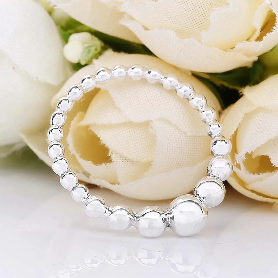 Authentic 925 Sterling Silver Ring String of Silver Beads Rings For Women Wedding Party Gift Fine Europe Jewelry