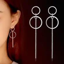 Новые Горячие большие маленькие круглые Висячие серьги для женщин 925 пробы Серебряные Элегантные ювелирные изделия Длинная цепочка висячие серьги с кисточкой SAE4