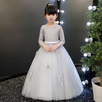 

Elegant Sequined Kids Toddler Flower Girls Lace Dress Pageant Wedding Bridal Children Birthday Evening Princess Tulle Dress