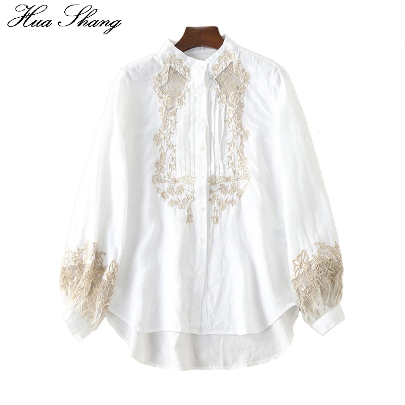 Женская прозрачная блузка с длинным рукавом фонариком и вышивкой|office shirt|shirt