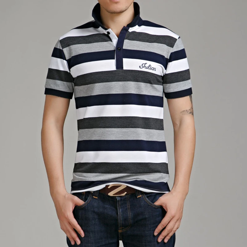 DIMUSI Летняя мужская рубашка поло, хлопковая рубашка с коротким рукавом, рубашка поло со стоячим воротником, мужская рубашка поло с принтом, мужские футболки 4XL 5XL, YA573