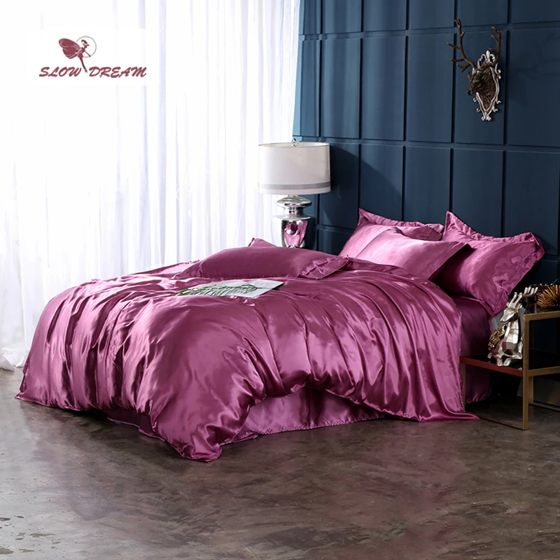 

SlowDream Bean Red Bedding Set Comforter Cover Bed Flat Sheet Pillowcase Double Queen Duvet Cover Bed Linens Adult Bedspread Bed