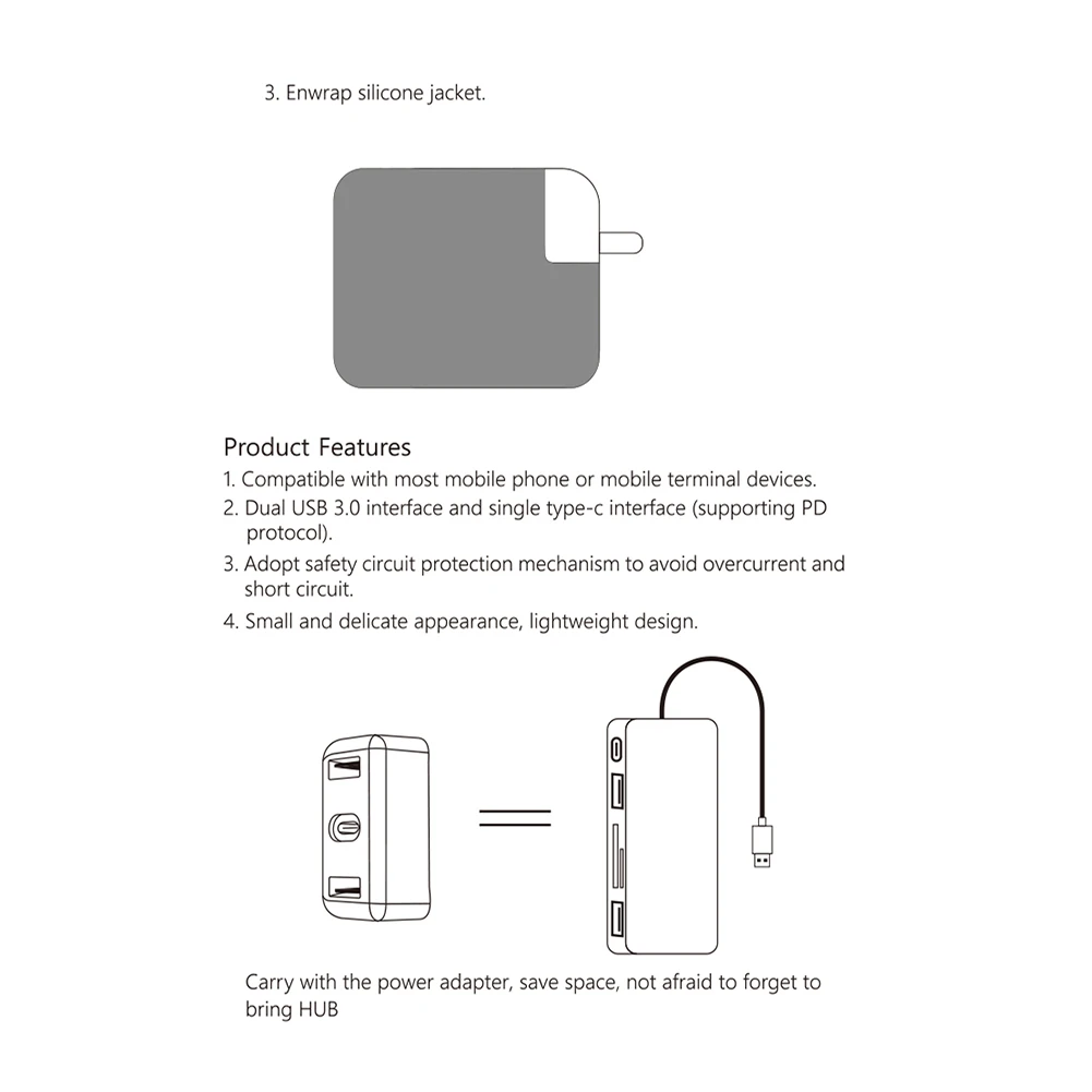 29 Вт USB-C адаптер питания док-станция токарная двойная USB3.0+ USB-C интерфейс концентратор для передачи данных и быстрой зарядки для MacBook