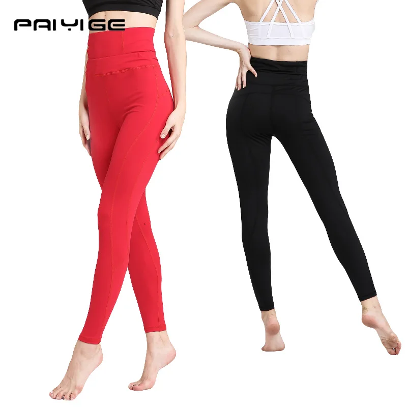 

PAIYIGE Femme sport leggings High waist Solid Color pantalons thick Yoga Gym tight calcas black white red elastic Push Up pants