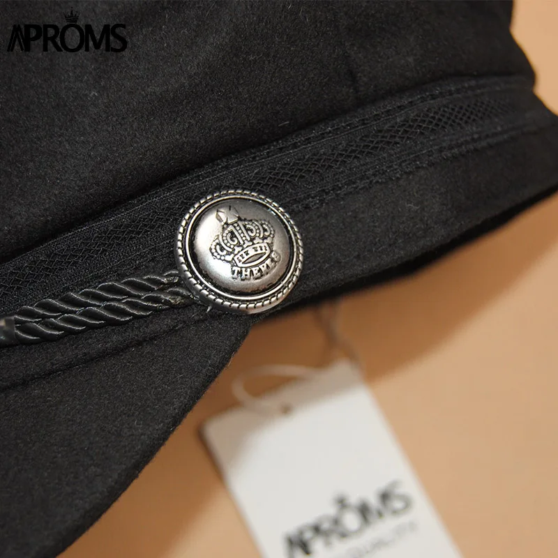 Aproms Fashion Black Hat Cap Women Casual Streetwear Solid Rope Flat Cap Elegant Autumn Winter Warm Baseball Hat Female 2017
