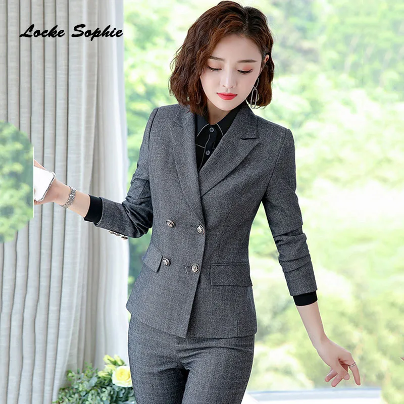 1pcs Women Plus size Blazers coats 2019 Autumn cotton Splicing Double-breasted Small Suits jackets ladies Skinny Blazers Suit