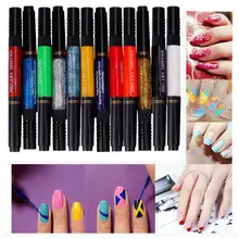 12 Colors Two-way 3D Acrylic Nail Polish Pen Dotting Brush Pure Solid Glitter Gel Nail Art Painting Kit DIYOct 19