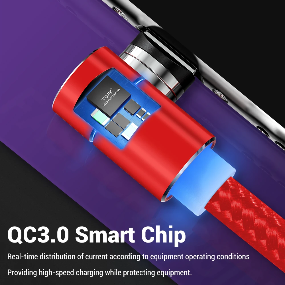 TOPK 3A Магнитный USB кабель 90 градусов Micro USB кабель Быстрая зарядка usb type C кабель для iPhone samsung Xiaomi huawei USB-C