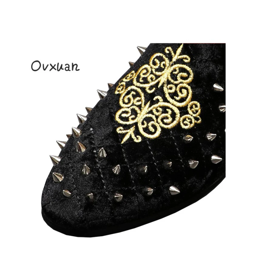 Vestido Ovxuan Boda Corto Militar Remaches 2017 Oro Hombres Marca Planos Mocasines Negro verde Hombre Moda Y Zapatos Ocasionales Seda Bordado Partido Lujo rrwgqAxa