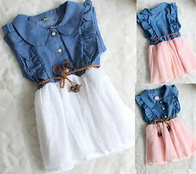 

1-5T Summer Cute Cotton Baby Girls Princess Tulle Clothes Kids Denim Sleeveless Jeans Party Dress Tutu