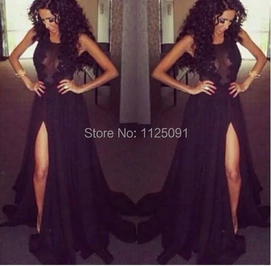 ^Cheap Sexy Lange Zwarte Bruids Jurk Abendkleider Formele Elegant Applicaties Chiffon Hoge Split Party Dress To Party Vestido Formatura ^Cheap Sexy Lange Zwarte Bruids Jurk Abendkleider Formele Elegant Applicaties Chiffon Hoge Split Party Dress To Party Vestido Formatura