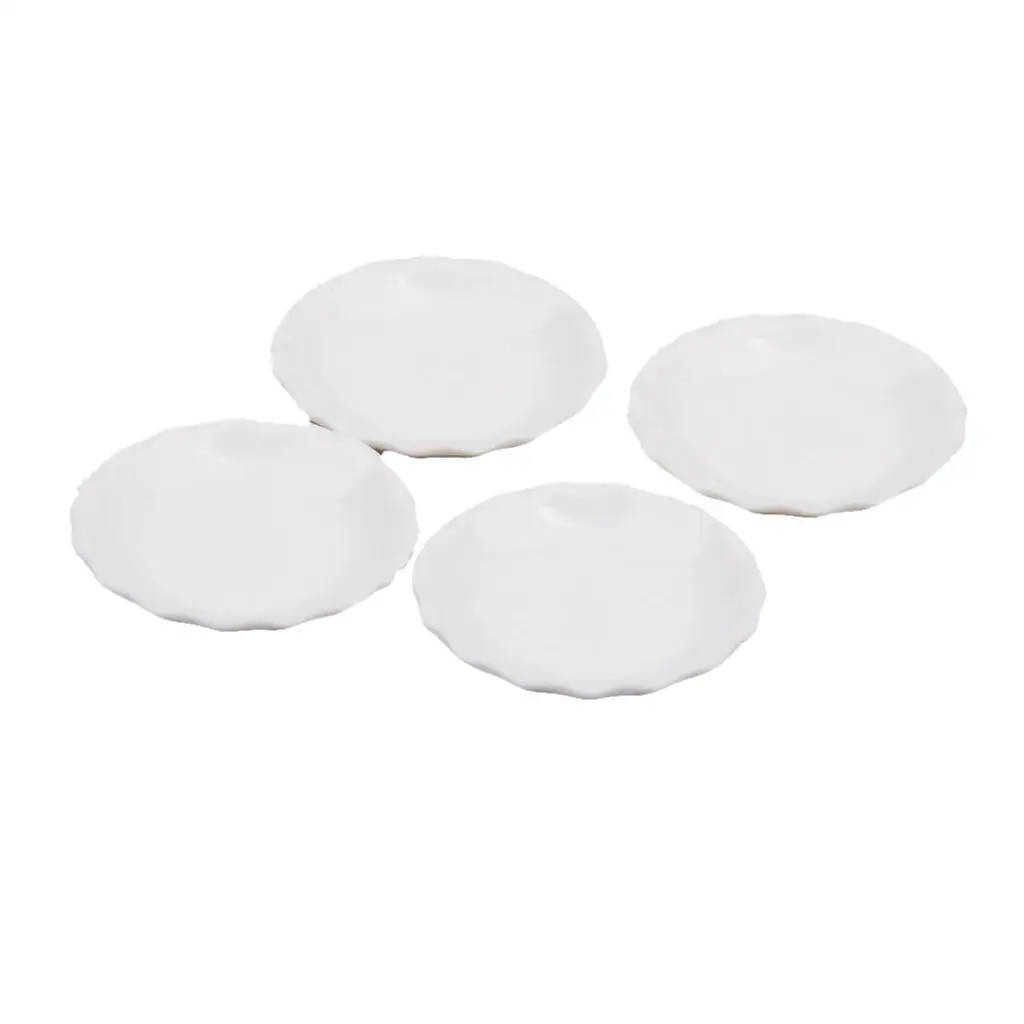 4pcs 1//12 Dollhouse Miniature White Dishes Plate Kitchen Tableware Accs