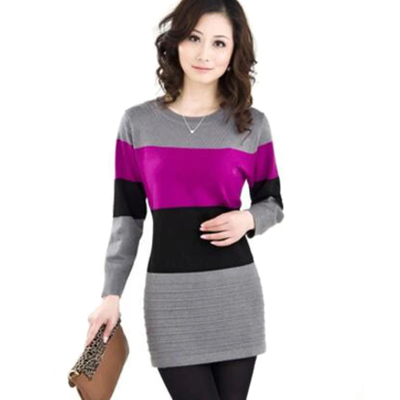 2017 new Spring Long Pullovers Dress High Quality Cashmere Sweater Women Cheap Winter Clothes Stripe Tops | Женская одежда